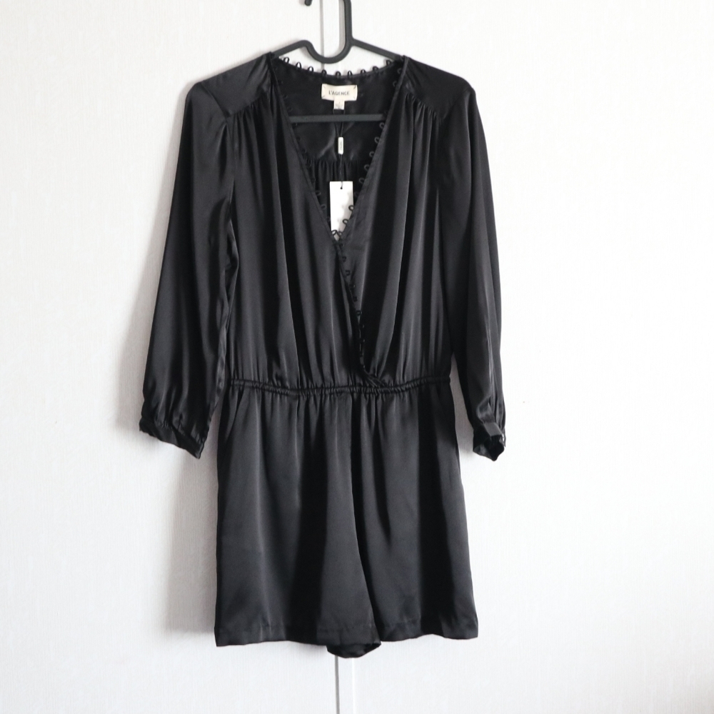 L'agenece Silk Long Sleeve V-Neck Romper - Picture 2 of 10